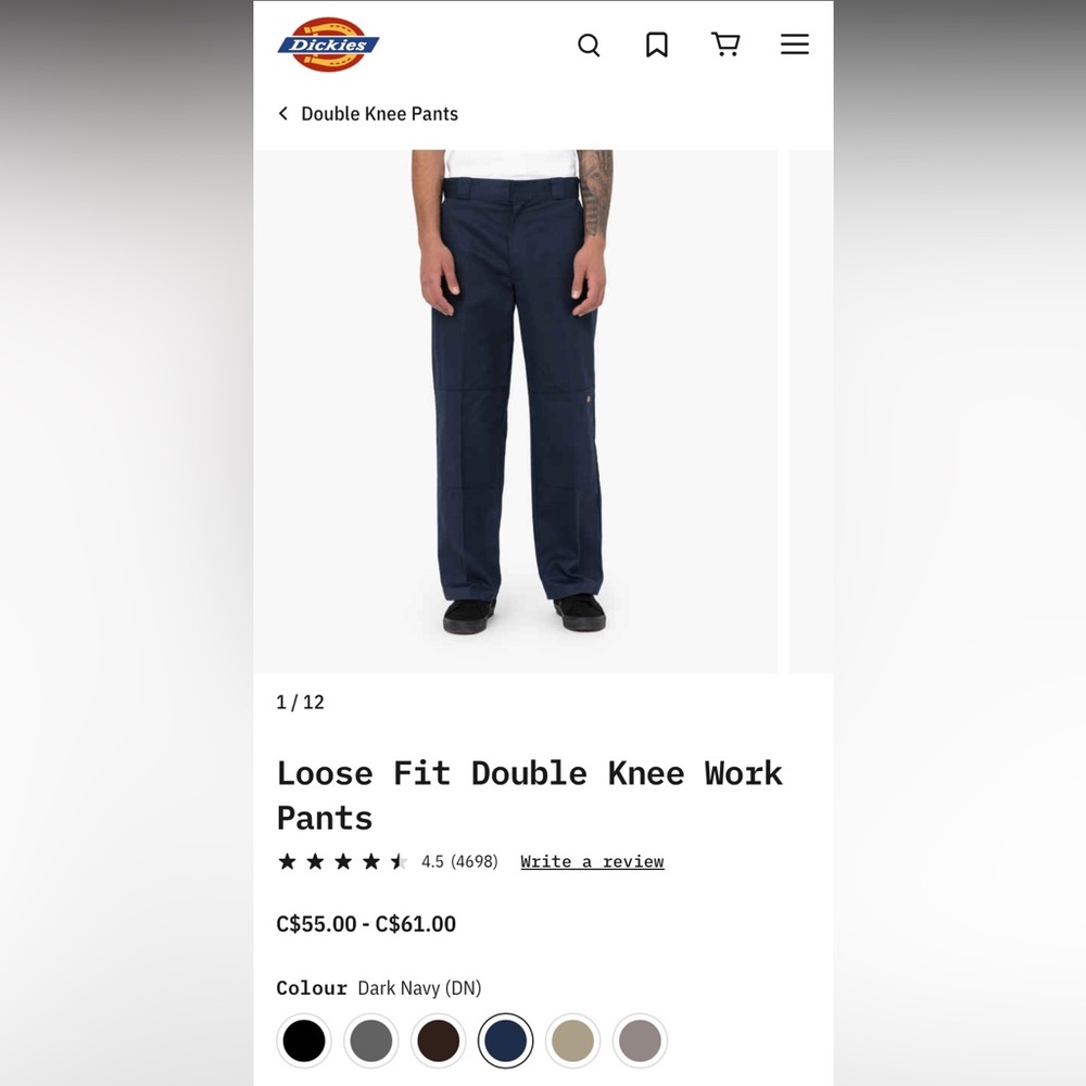 Dickies Men’s loose Fit Double Knee Work Pants Dark Navy - 38 x 32